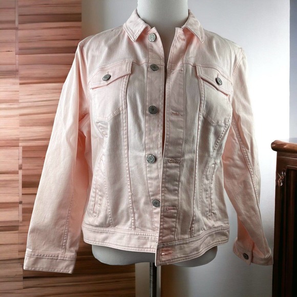 Talbots Classic Pink Denim Jean Jacket Women's Plus Size 2X 2Xp Plus Petite - Picture 10 of 10